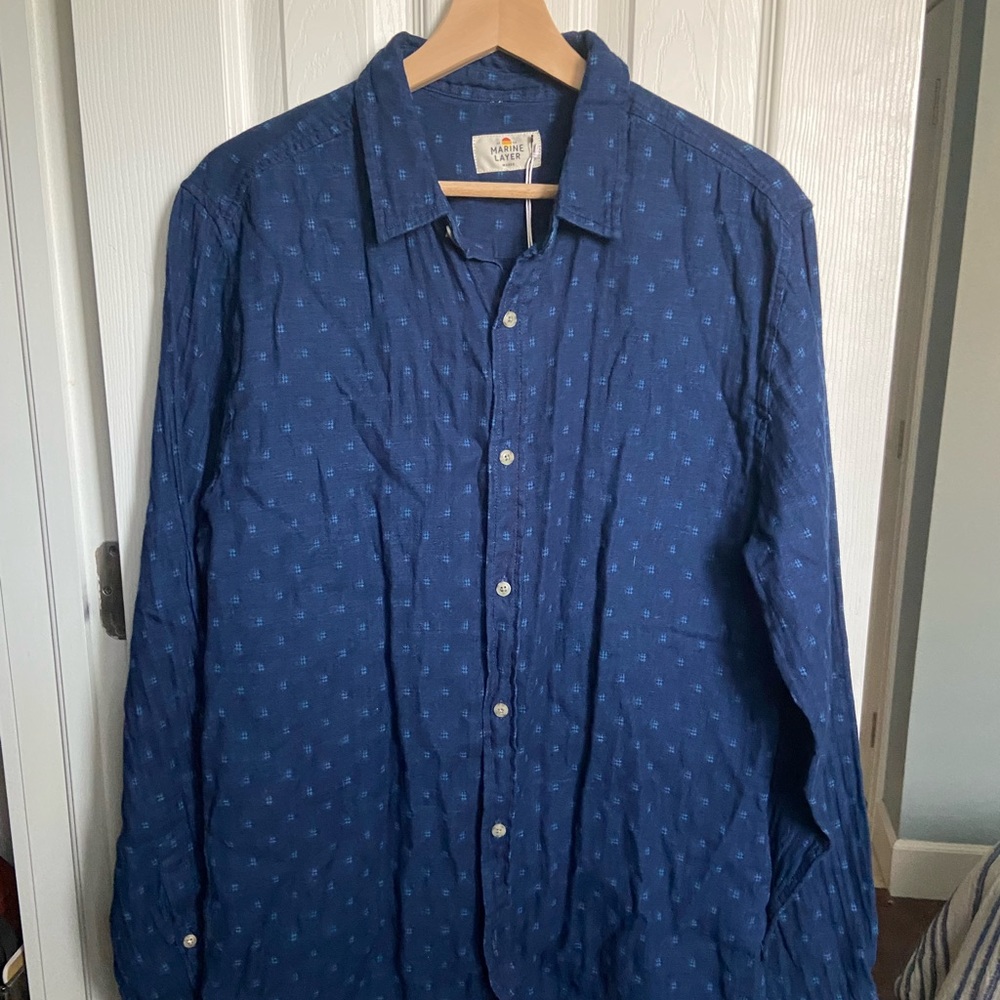 Marine Layer Hudson Indigo Dyed Button Down - Size Marge